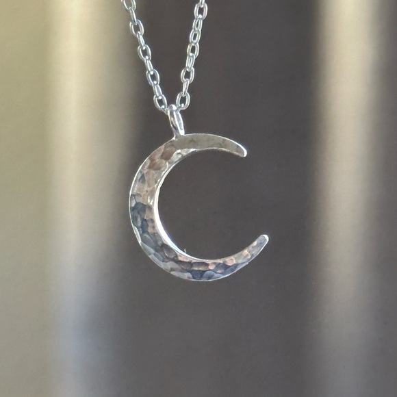 Sterling Silver Hammered Moon Necklace - Picture 10 of 11